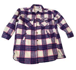 Madden NYC Pink Blue Plaid Button Down Shacket Jacket Coat Women's XXL